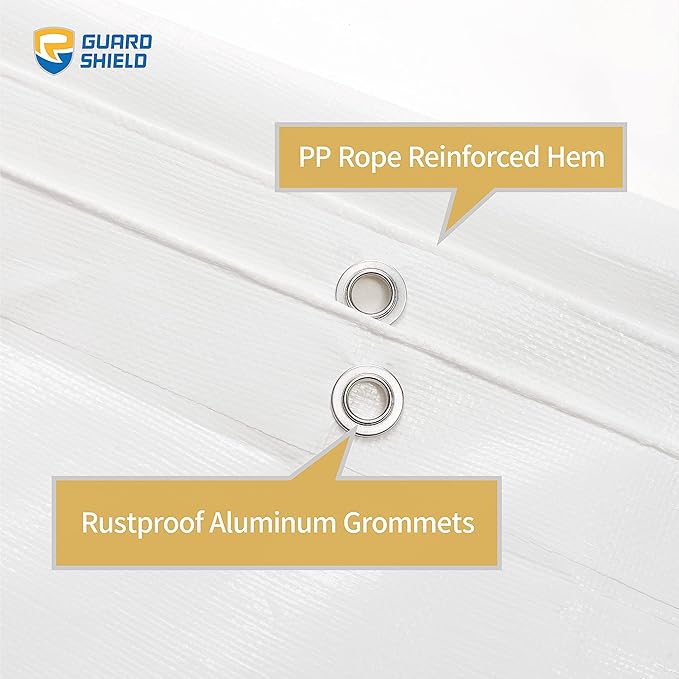 GUARD SHIELD Tarps Heavy Duty Waterproof 10x12 Feet White Poly Tarp Cover Outdoor Thick UV Resistant Tarpaulin with Grommets 10mil (2-Pack)