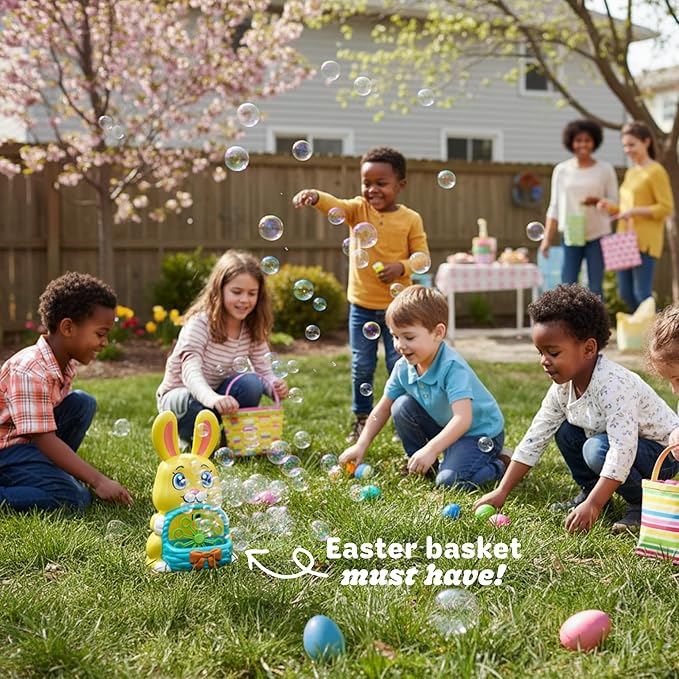Move2Play, Bunny Bubble Blower | Easter Toy & Gift for Toddlers & Kids | Bubble Machine Toy for Girls & Boys Ages 1-4+ | Indoor/Outdoor Fun | Birthday & Easter Basket Stuffer