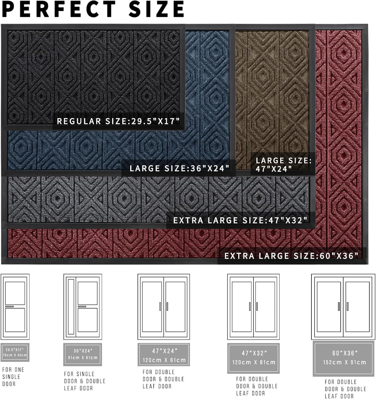 Yimobra Door Mat, Outdoor Indoor Entrance Welcome Mat, Heavy Entry Front Door Mat, Stain & Fade Resistant, Low Profile, Sturdy Rubber, Easy Clean Patio Floor Mat, Waterproof, 36 x 24, Blue