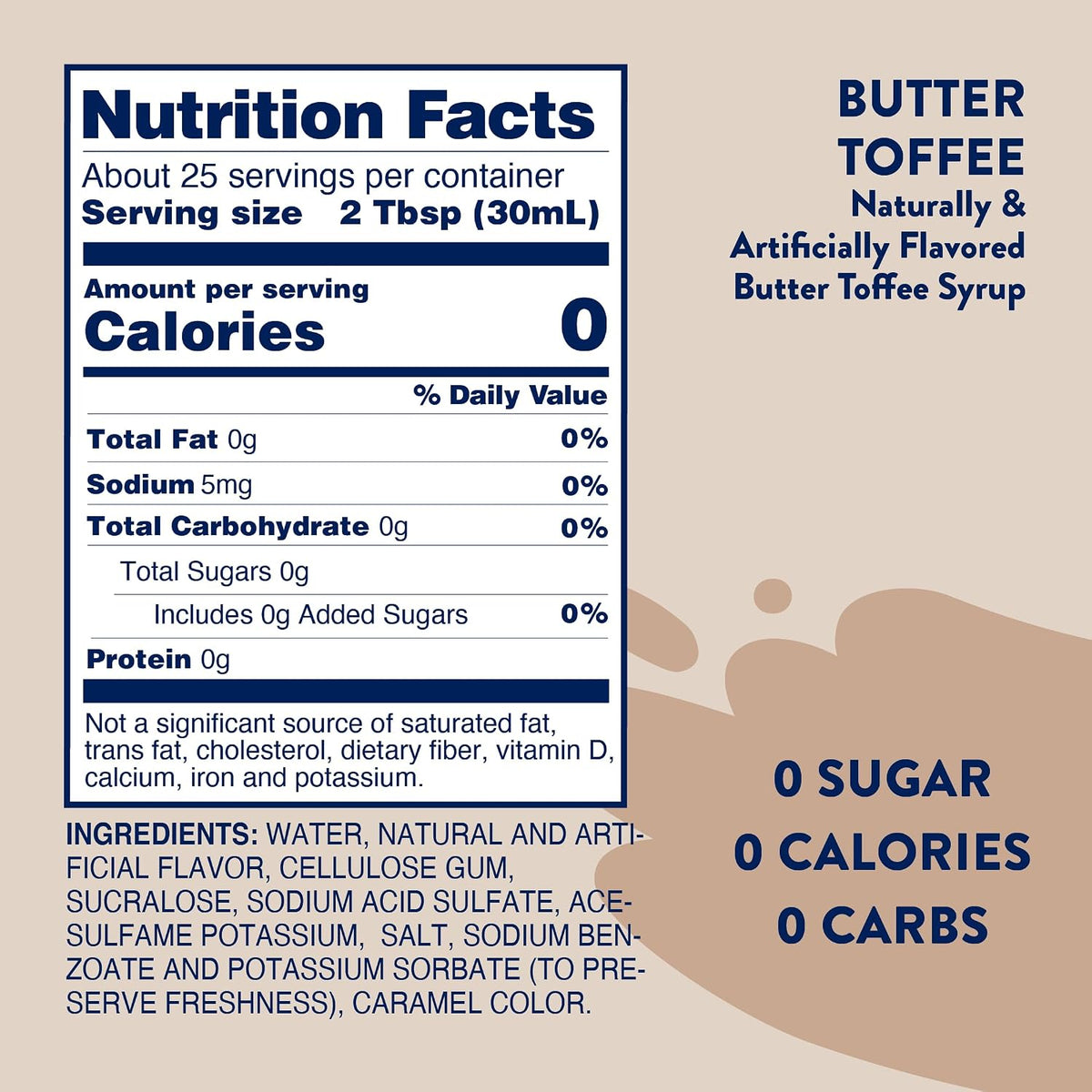 Jordan's Skinny Mixes Butter Toffee Coffee Syrup, 25.4 oz