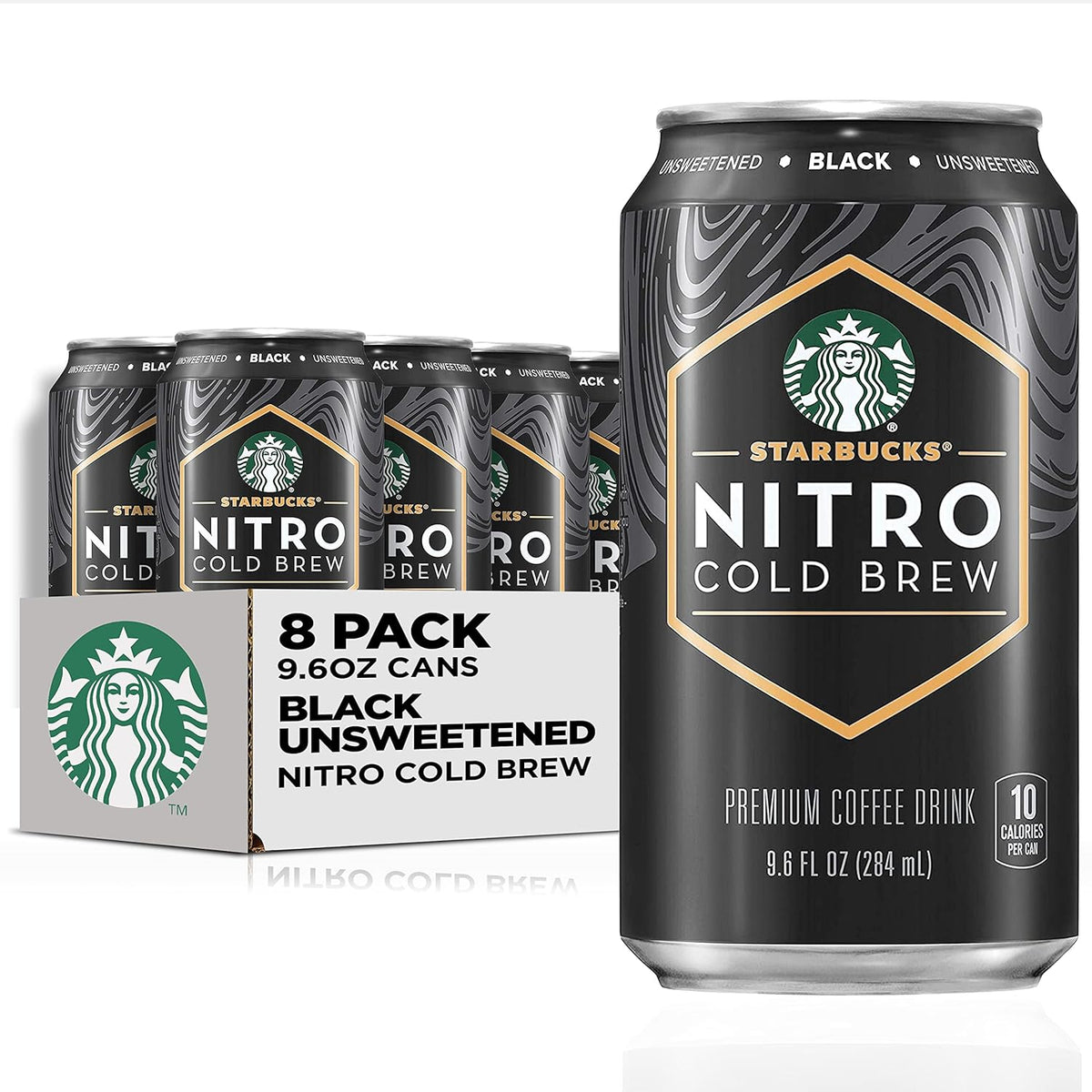 Starbucks Nitro Cold Brew Coffee, Black Unsweetened, 9.6 fl oz Cans (8 Pack), Iced Coffee, Cold Brew Coffee, Coffee Drink