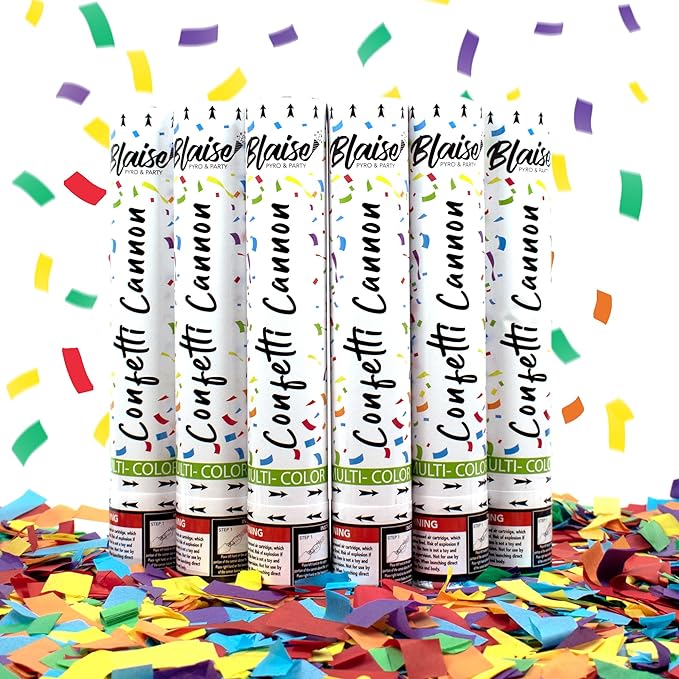 Blaise Pyro & Party Multi-Colored Confetti Poppers - Easy to Use Paper Confetti Poppers for Weddings, Birthdays, Anniversaries & More - Colorful Confetti Cannon for Memorable Photos - 6 Pack, 12 Inch