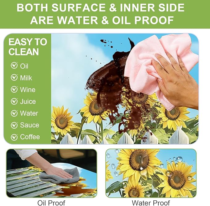 ANNA QUEEN 6FT Sunflower Picnic Table Cover with Bench Covers Spring Picnic Table Cover Set 3PCS 72"x30", Waterproof Outdoor Bench and Tablecloth Furniture Protection for Camping Beach