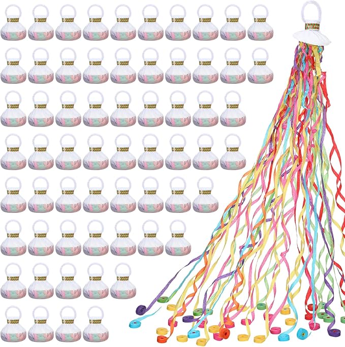 Wettarn 100 Pcs Throw Streamers Confetti Romantic Hand No Mess Streamer Crackers for Christmas Wedding Birthday Party Celebrations Graduation Party Favors(Colorful)