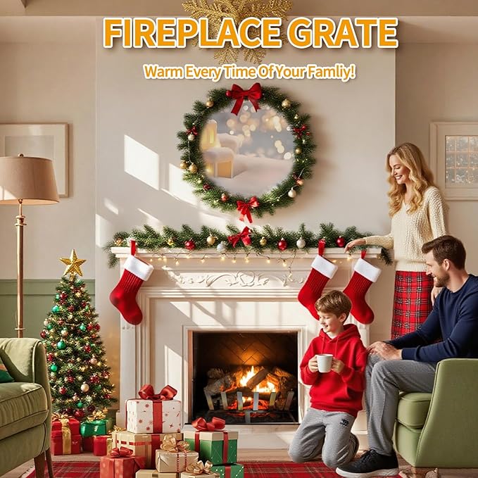 Fireplace Grate, 24 inch Solid Fireplace Log Holder, Heavy Duty Cast Iron Firewood Log Burning Rack Fire Grates for Inside Fireplace Accessories