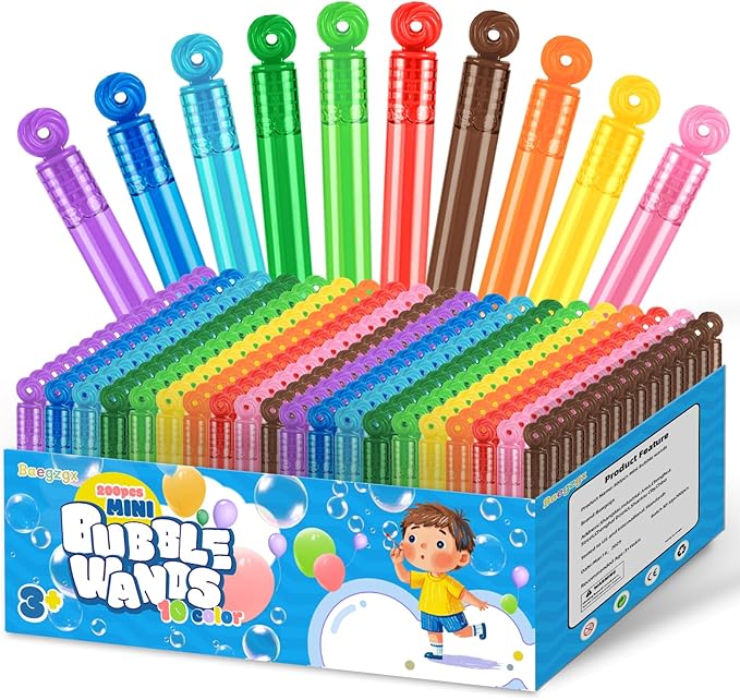 200 Pcs Mini Bubble Wadns Party Favors for Kids,10-Color Bubble Stick, Thanksgiving and New Year, Theme Birthday, Wedding, Summer Girls and Boys Carnival, Summer Outdoor Toys
