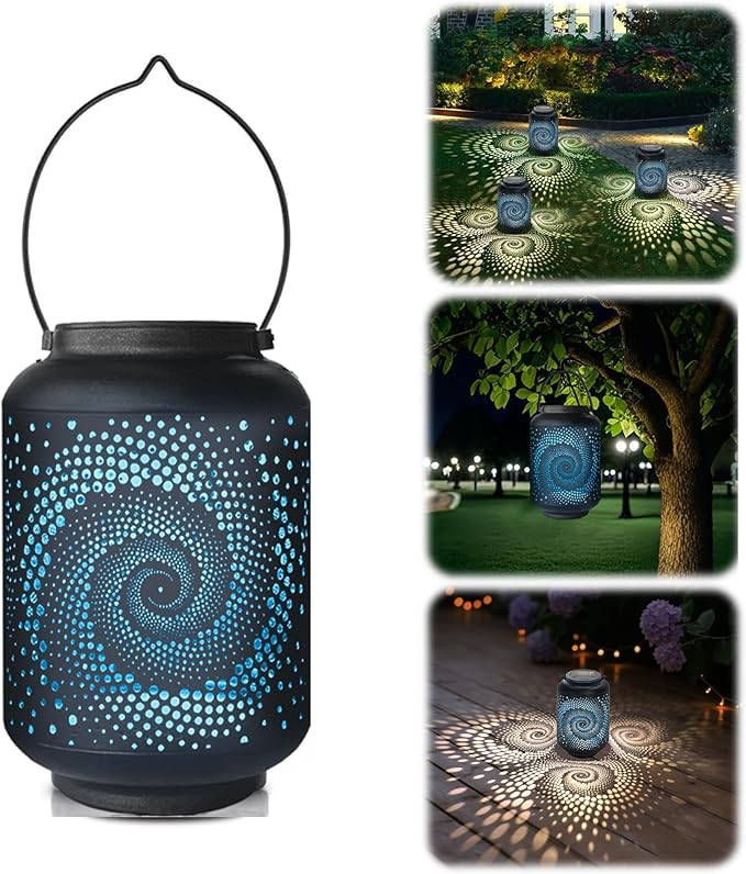 Solar Lanterns Outdoor Waterproof - 7.8" x 4.7" Solar Light for Outside with Blue Spiral, Pathway Landscape Lights for Garden, Patio, Backyard, Porch, Lawn, Mothers Day Gifts for Mom