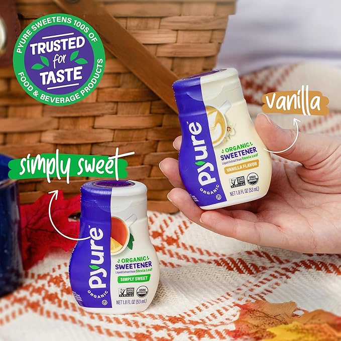 Pyure Organic Vanilla Stevia Liquid Sweetener, Sugar-Free Stevia Drops, Keto Sugar Substitute, Zero Calorie, Zero Carb, Zero Sugar