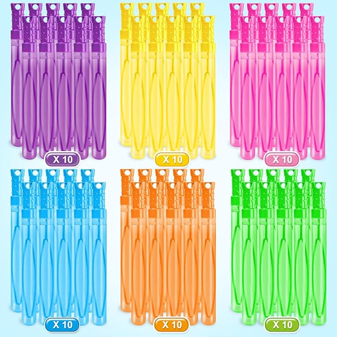 OCHIDO 60 Pcs Bubble Wand in 6 Colors, Bubble Wands Bulk for Kids Party Favors, Bubbles Party Favors for Summer Toys Gift, Indoor Outdoor Activity, Birthday Party, Wedding, Goodie Bags Stuffers