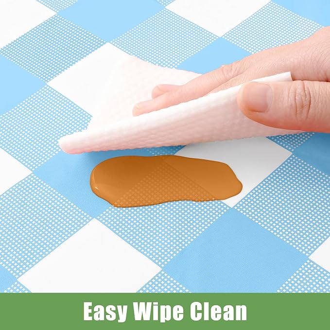 Smiry 5 Pack Baby Bule Gingham Disposable Tablecloths - 54" x 108" Heavy Duty Plastic Table Cloth, Waterproof Buffalo Plaid Table Covers for Picnic, Banquets, Parties