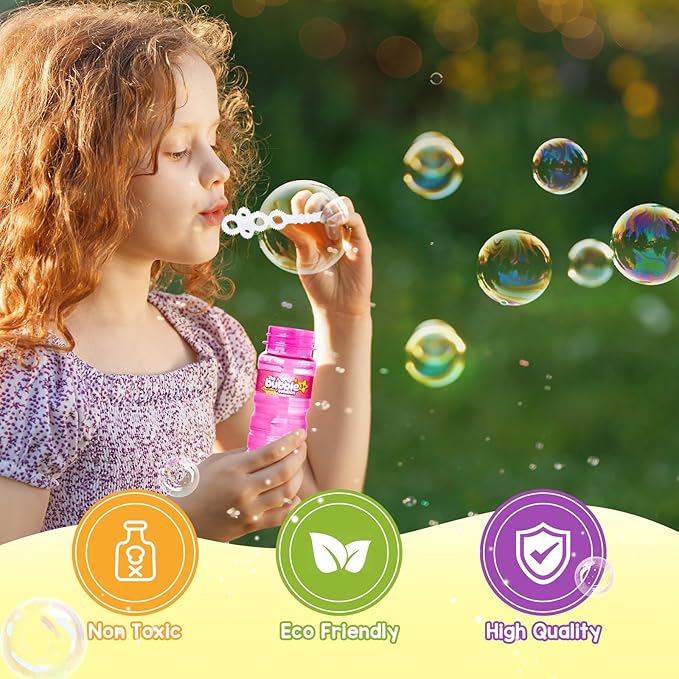 Shemira 36 Pcs Bubble Bottles with Wand, Bubble Party Favor Supply for Summer Indoor & Outdoor Activities, 4 OZ Bubble Solution Summer Toy in 6 Colors, Party Favor & Birthday Party Supplies