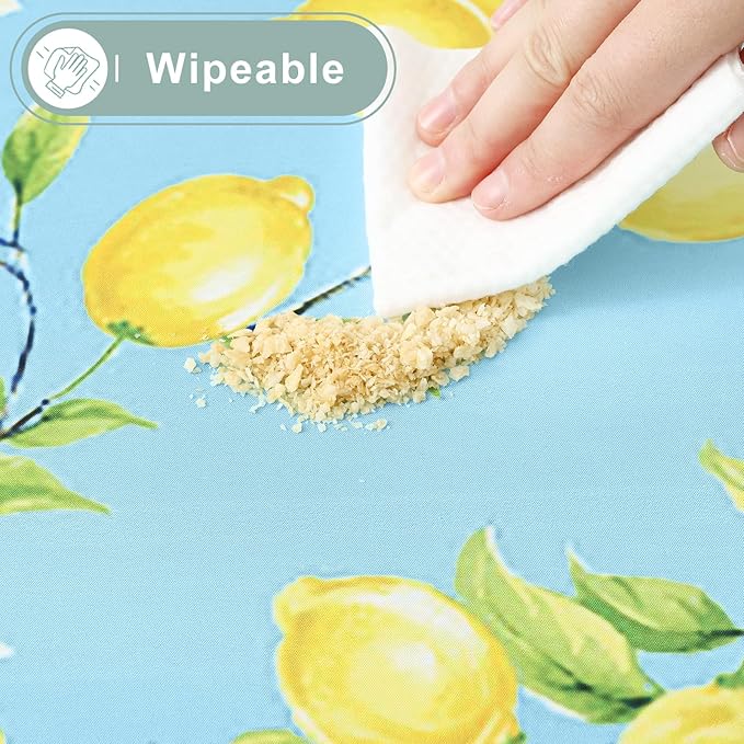 misaya Picnic Table Cover with Bench Cover, Waterproof Elastic Fitted Tablecloth for 8 Foot Tables, Rectangle Washable Polyester Fabric Tablecloths for Picnic, Camping, Outdoor (Lemon, 30" x 96")