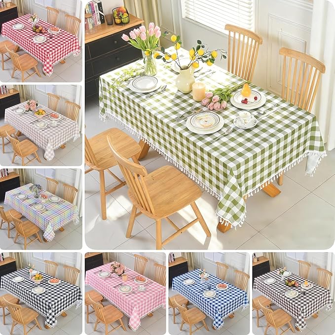 Gingham Tablecloth Fabric - Oblong 58x120 Water Resistant Irish Table Cloth for Indoor Use - Christmas Tabletop Cover Perfect for Birthday, Picnics, Gardens, and Saint Patricks Day