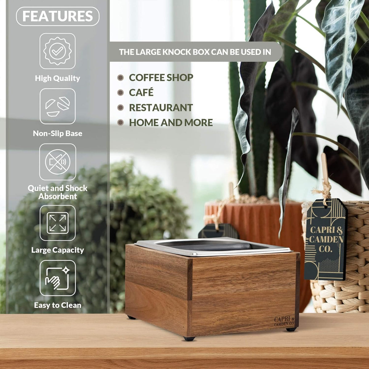 Knock Box, Large Capacity Espresso Knock Box, Non-Slip Base Knock Box Espresso, Coffee Knock Box, Shock Absorbant Espresso Knock Box and tamp station