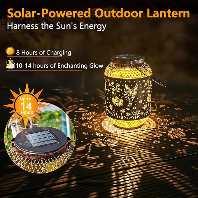 HUMIIEYE Solar Lantern Outdoor Hummingbird Garden Decor, IP65 Waterproof Hanging Solar Powered Lights Birthdays Gifts for Women Mom, Metal Decorative Light for Patio Yard Lawn Porch Backyard Christmas