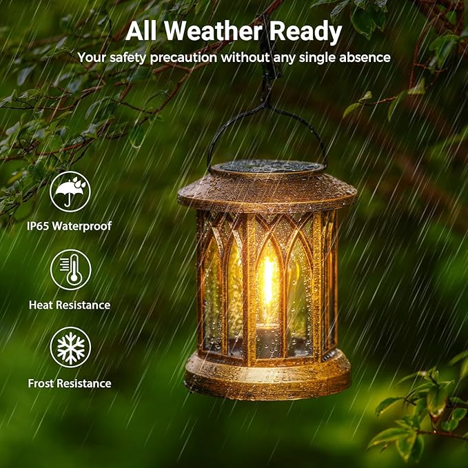 WdtPro Solar Lanterns Outdoor Lights, 4 Pack Bright Lanterns Outdoor Waterproof with Clip Patio Decor, Hanging Solar Lights for Outside Garden Yard Front Porch Table Decoration (Antique Copper)