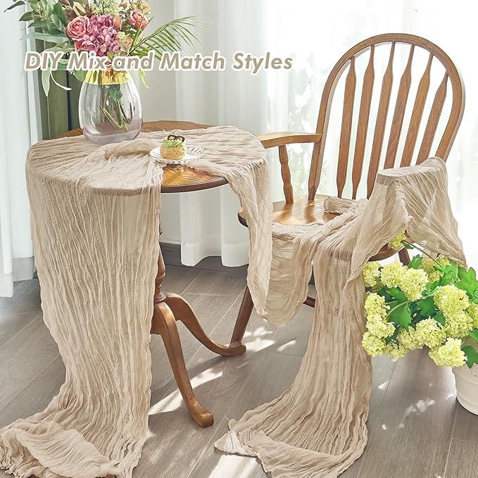 IVAPUPU 2 Pcs Cheesecloth Table Runner - 10ft Nude Spring Boho Gauze Cheese Cloth Table Runners for Baby Shower Decorations Wedding Party Garden Farmhouse