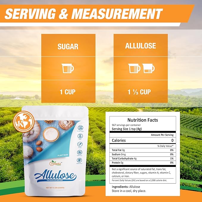 Allulose All Purpose Sweetener; Total Servings 567; Zero Calorie Sweetener, Sugar-Free Substitute for Baking, Smoothies