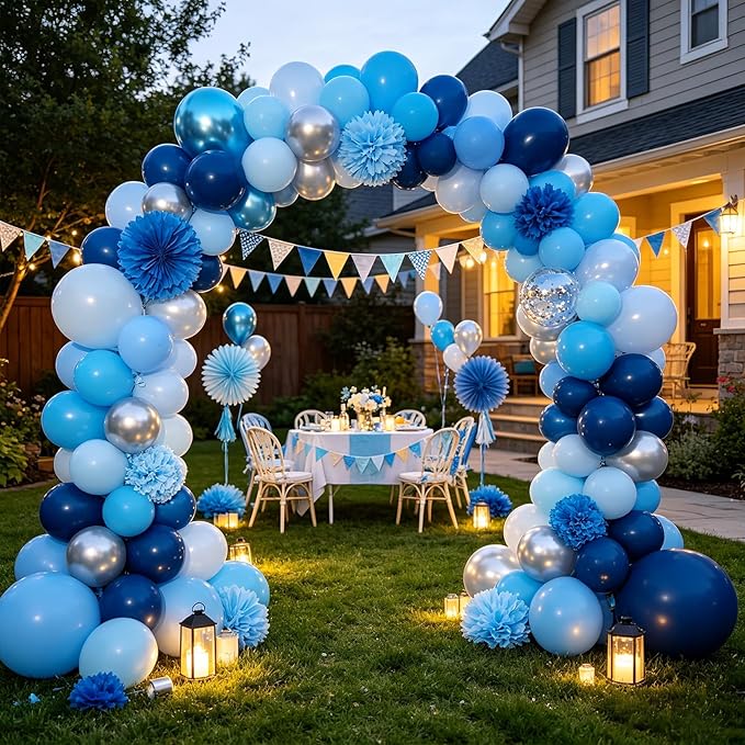 Blue Balloons 60 pcs 12 Inch Light Navy Baby Pearl Blue Metallic Latex Balloons Garland Arch kits for Boys Birthday Baby Shower Graduation Bridal Shower Wedding Party Decoration Supply