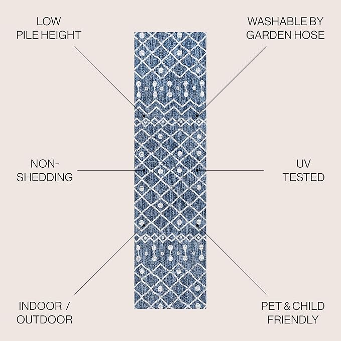 JONATHAN Y Tribal Bohemian Indoor Outdoor Runner Rug 2X8 Blue/Ivory, Nokat for Backyard, Patio, Porch, Easy-Cleaning, High Traffic, Pet-Friendly, Non-Shedding (SMB131C-28)