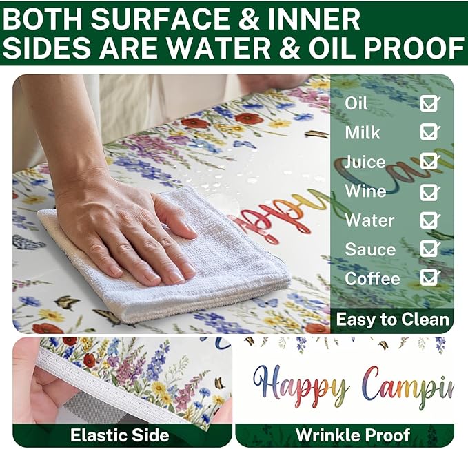 Picnic Table Cover with Bench Covers Elastic Edges, Butterfly Camper Fitted Table Cover, Outdoor Camping Essentials 72 Inch 3PCS, Waterproof Camping Fitted Tablecloth with Drawstring Bag