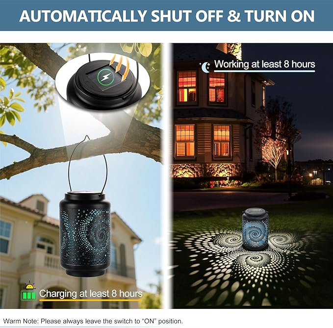 Solar Lanterns Outdoor Waterproof - 7.8" x 4.7" Solar Light for Outside with Blue Spiral, Pathway Landscape Lights for Garden, Patio, Backyard, Porch, Lawn, Mothers Day Gifts for Mom