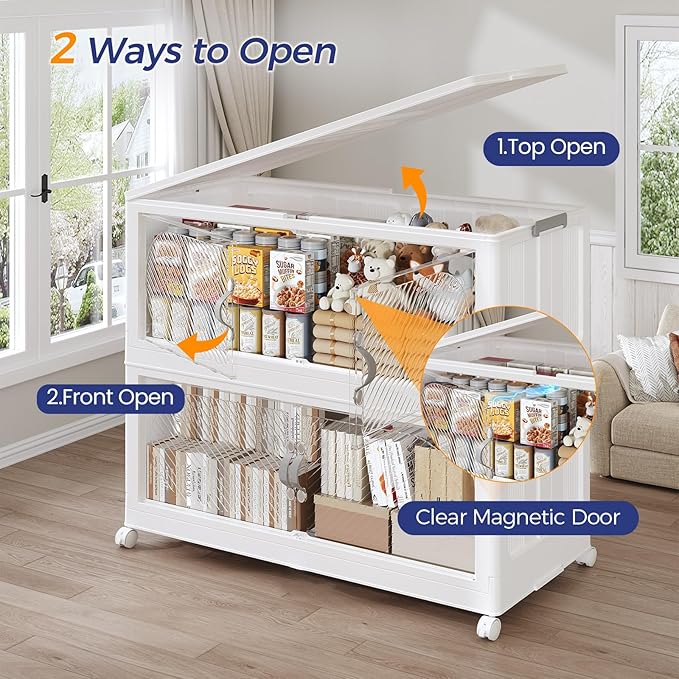 150Gal/600QT 5-Tiers Extra Large Stackable Storage Bins with Lid, Collapsible Cabinet Closet Organizer Plastic Container Box with Wheels Doors Drawers for Living Room Kitchen Office, White