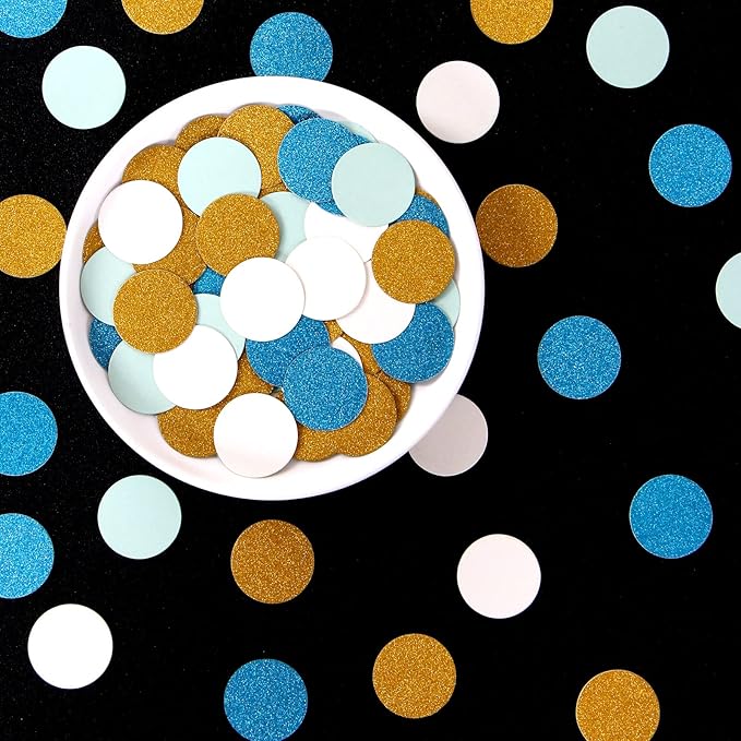 Teal-Blue Mint Ivory Gold Confetti - 300pcs Glitter Paper Dots Birthday Party Decorations Wedding Engagement Bridal Baby Shower Bachelorette Table Decor Lasting Surprise