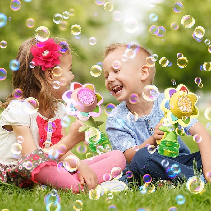 Sunflower Bubble Machine for Kids, Automatic Bubble Gun with Colorful Lights, Handheld Flower Bubble Toy for Toddlers, 25,000+ Bubbles, 3 Modes, Outdoor Bubble Blower, Easter, Wedding，Birthday Gift