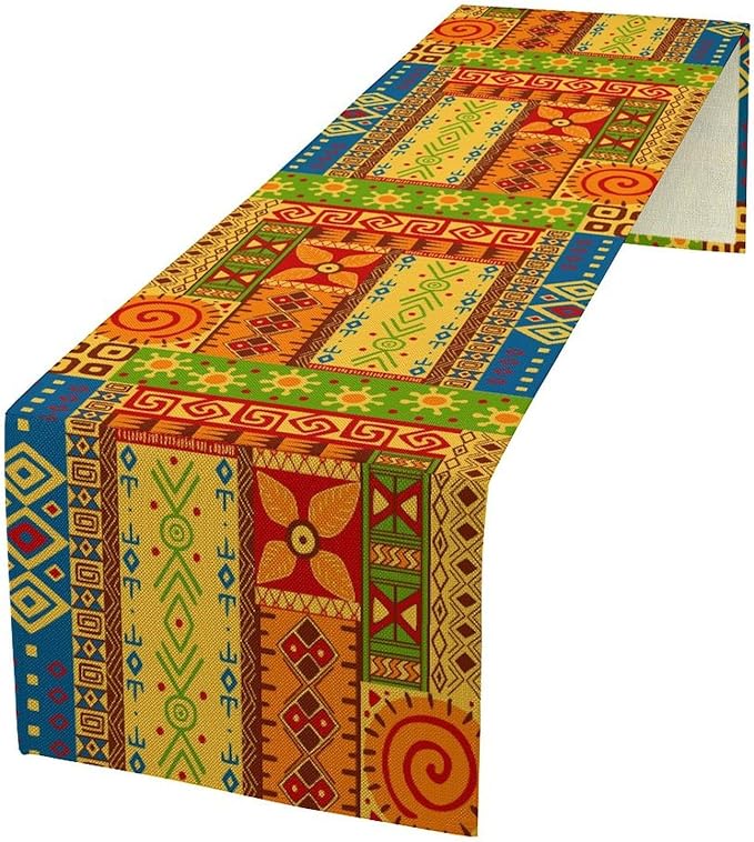 African Totems Table Runner, African American Kwanzaa Black History Month Juneteenth Table Runner for Home Kitchen Dining Holiday Party 13x70in