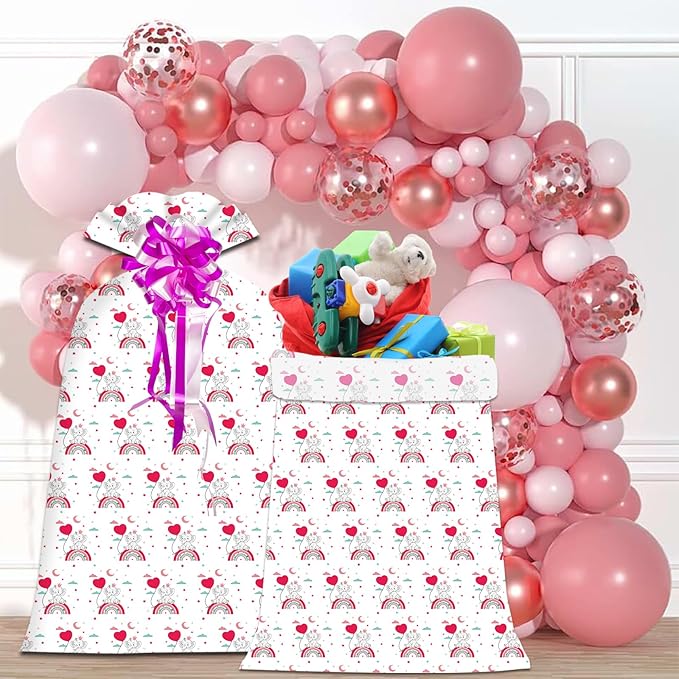 OILCUP 2 Pcs Large Gift Bags Jumbo Gift Bags for Giant Gift, 48"x 36" Oversized Plastic Storage Bags Cute Bags with 2 Pcs Pull Bows for Huge Birthday Presents Baby Shower Child's Gender Reveal Party