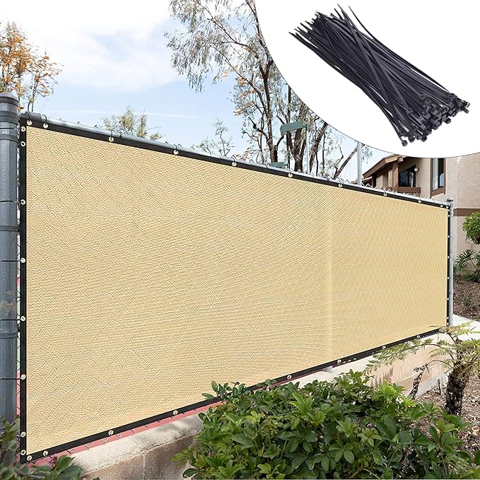 Royal Shade 4' x 25' Beige Fence Privacy Screen Windscreen Cover Netting Mesh Fabric Cloth - Cable Zip Ties Included (We Make Custom Size)