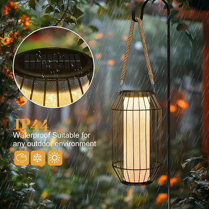 pearlstar Solar Lanterns Outdoor Waterproof Dual Charging (USB/Solar) Hanging Lantern Large Metal Floor Lamp for Patio Table Outside Porch Yard Garden Pool Decor