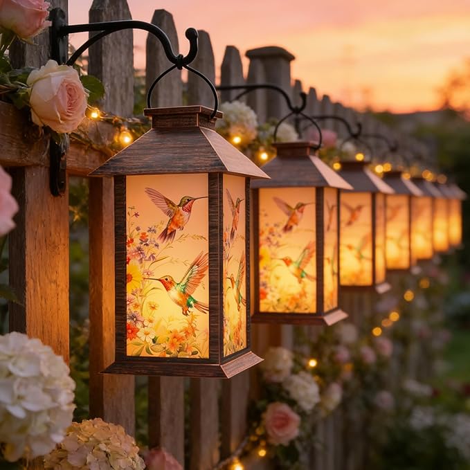 Solar Lanterns Outdoor, Waterproof Garden Hummingbird Solar Lantern, 13" Outdoor Lantern with LED Flickering Flameless Candles, Lanterns for Women Mom Gifts Decorations for Porch, Yard, Patio
