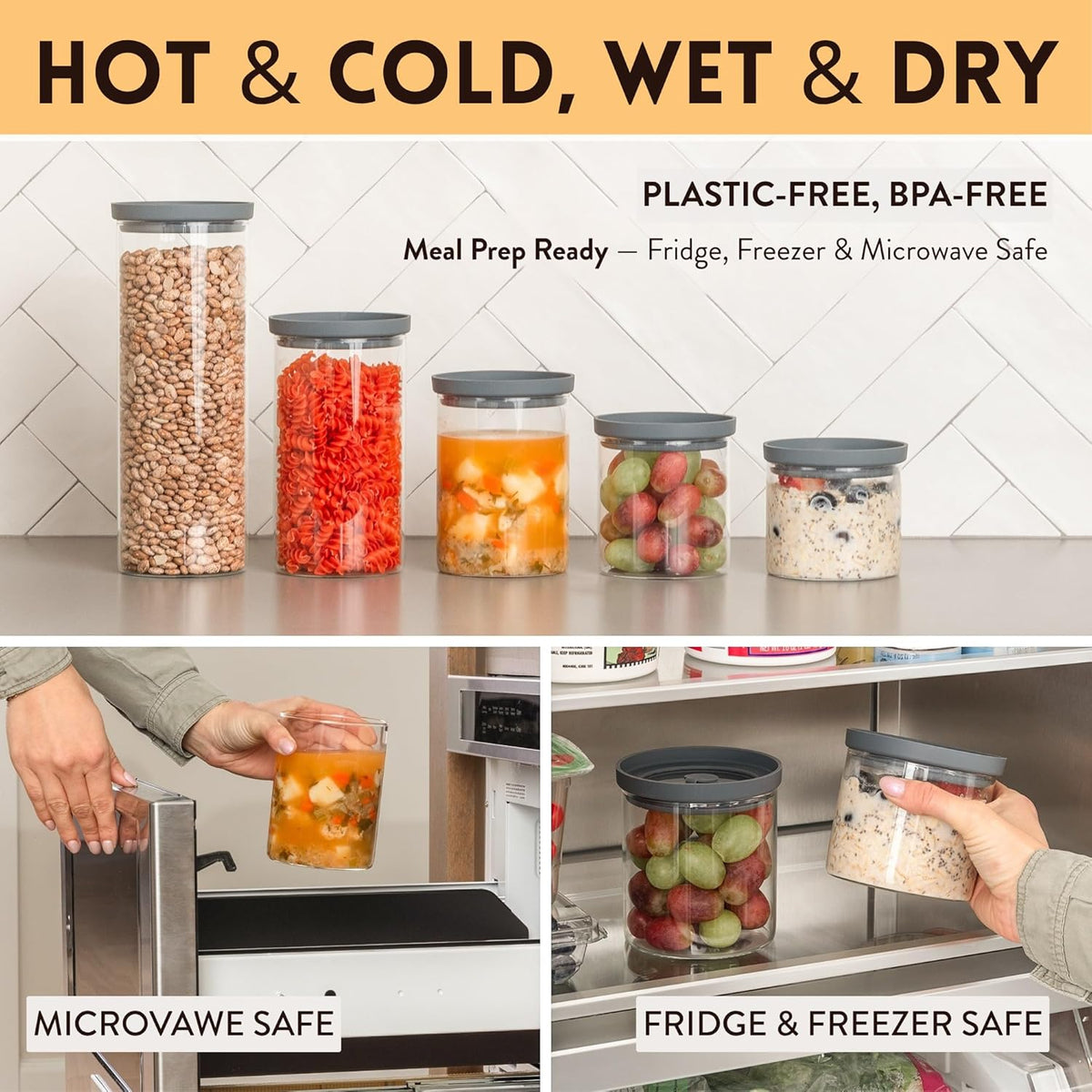 Glass Airtight Food Storage Containers with Silicone and Glass Lids – BPA-Free Jars and Canisters for Pasta Rice Flour, Dry or Wet Foods