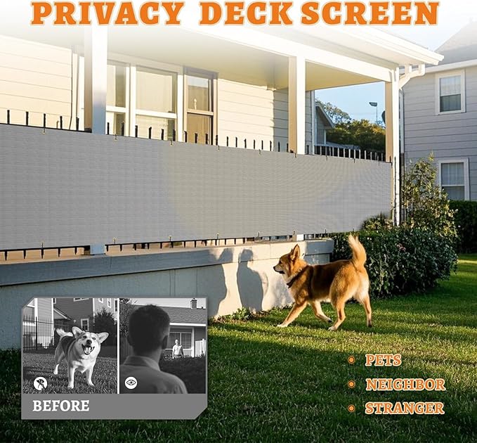2.5' x 90' Balcony Privacy Screen Fence Cover with Zip Ties Grommets for Apartment Patio Porch Deck Backyard Outdoor (Gray)