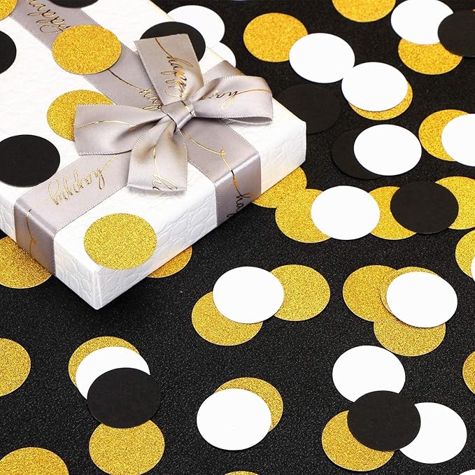 Black Gold White Party Table Confetti 300pcs Glitter Sprinkles Paper Decor Dots for Birthday Graduation Halloween Wedding Fathers day Baby Shower Decorations Lasting Surprise