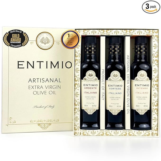 Entimio Collection Organic Italian Extra Virgin Olive Oil Gift Set from Italy, 600+ to 900+ mg/kg High in Polyphenols, 2025 Gold Winner