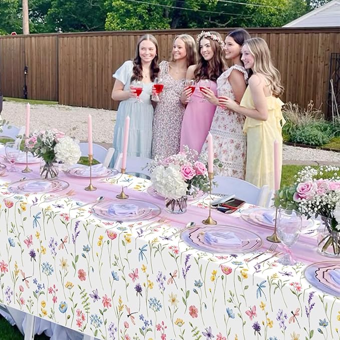 Homanu 3 Pack Wildflower Party Decorations Tablecloths, Large Size 54 X 108 Inch Rectangle Floral Tablecloth Plastic Table Cover for Birthday Party Baby Shower Decorations