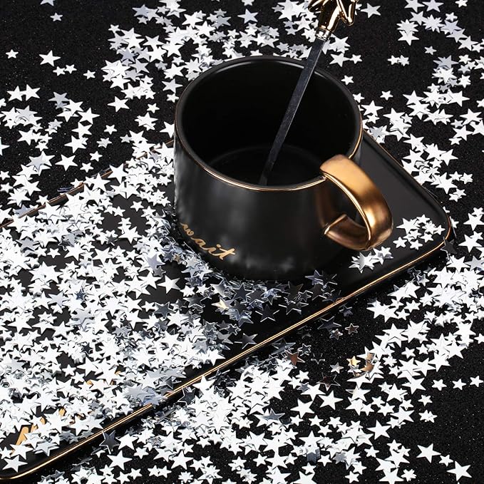 Hestya Star Confetti Glitter Table Confetti Metallic Foil Stars for Graduation Wedding Birthday Party Decorations(Silver,10mm and 6mm,60g)