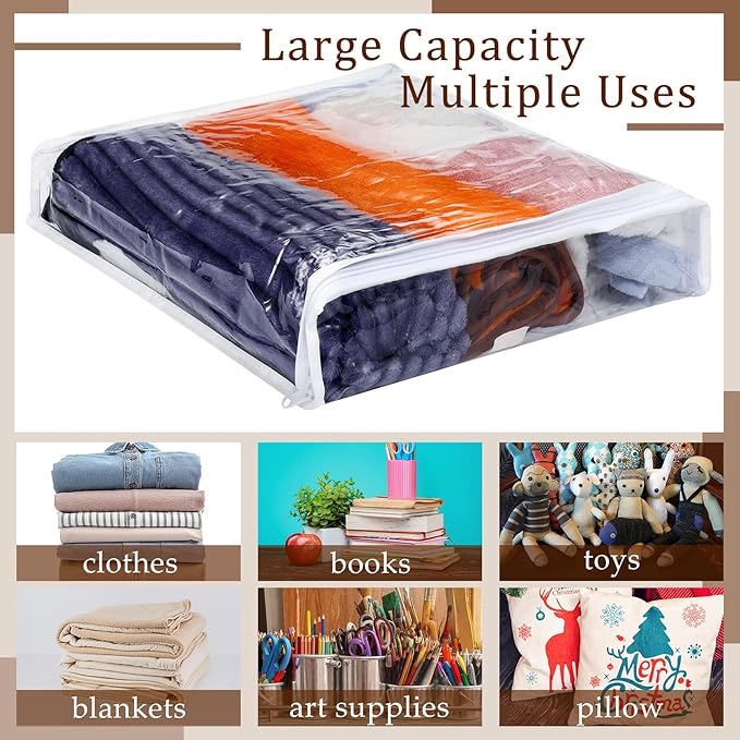 Kingdder 16 Pcs Clear Zippered Storage Bags Plastic Sweater Bags with Zipper 16 x 14 x 2.5 Inch Vinyl Sheet Organizer and Storage for Clothing Blankets Sheet Linen Bed Pillow Cube Organizer