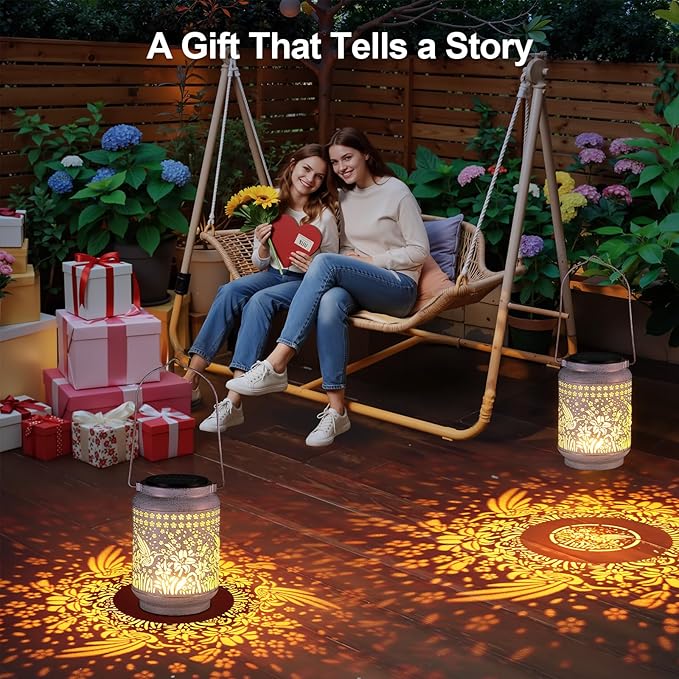 KOOPER 2 Pack Solar Lanterns Outdoor Waterproof Mothers Day Gifts for Women Mom Grandma, Metal Hummingbird Hanging Solar Lantern Outdoor, 2 Modes Outdoor Decoration for Yard, Patio, Garden, Porch