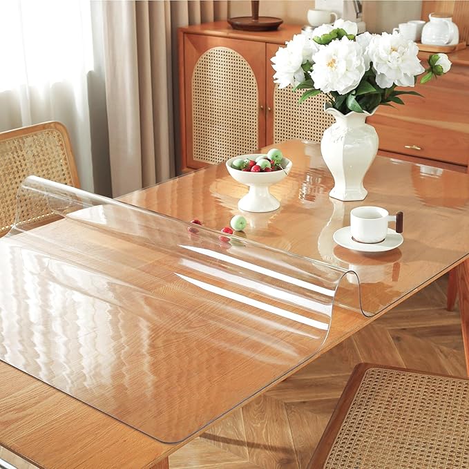 Clear Table Protector 18 x 24 Inch, 1.5mm Thick Plastic Table Cover, Waterproof PVC Clear Table Cover Protector, Desk Protector Mat, Writing Desk Pad for Desktop, Coffee & Dining Room Table