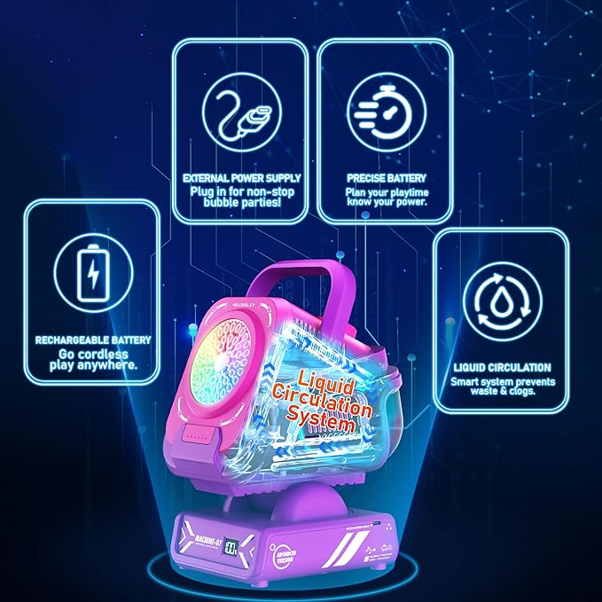 Bubble Machine,Bubble Maker for Party,Outdoor Toys for Kids,Rechargeable/with Remote Control / 7 Color RGB Lights,Wedding Birthday Party, Summer Activities Bubble Blower Gift for Boys & Girls
