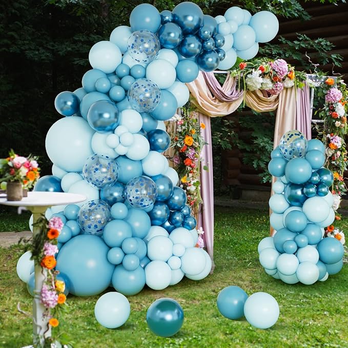 DBKL Blue Balloon Garland Arch Kit with Different Size Metallic Macaron Blue Confetti Balloons for Baby Shower Boys Birthday Wedding Graduation Ocean Themed Party Background Decorations