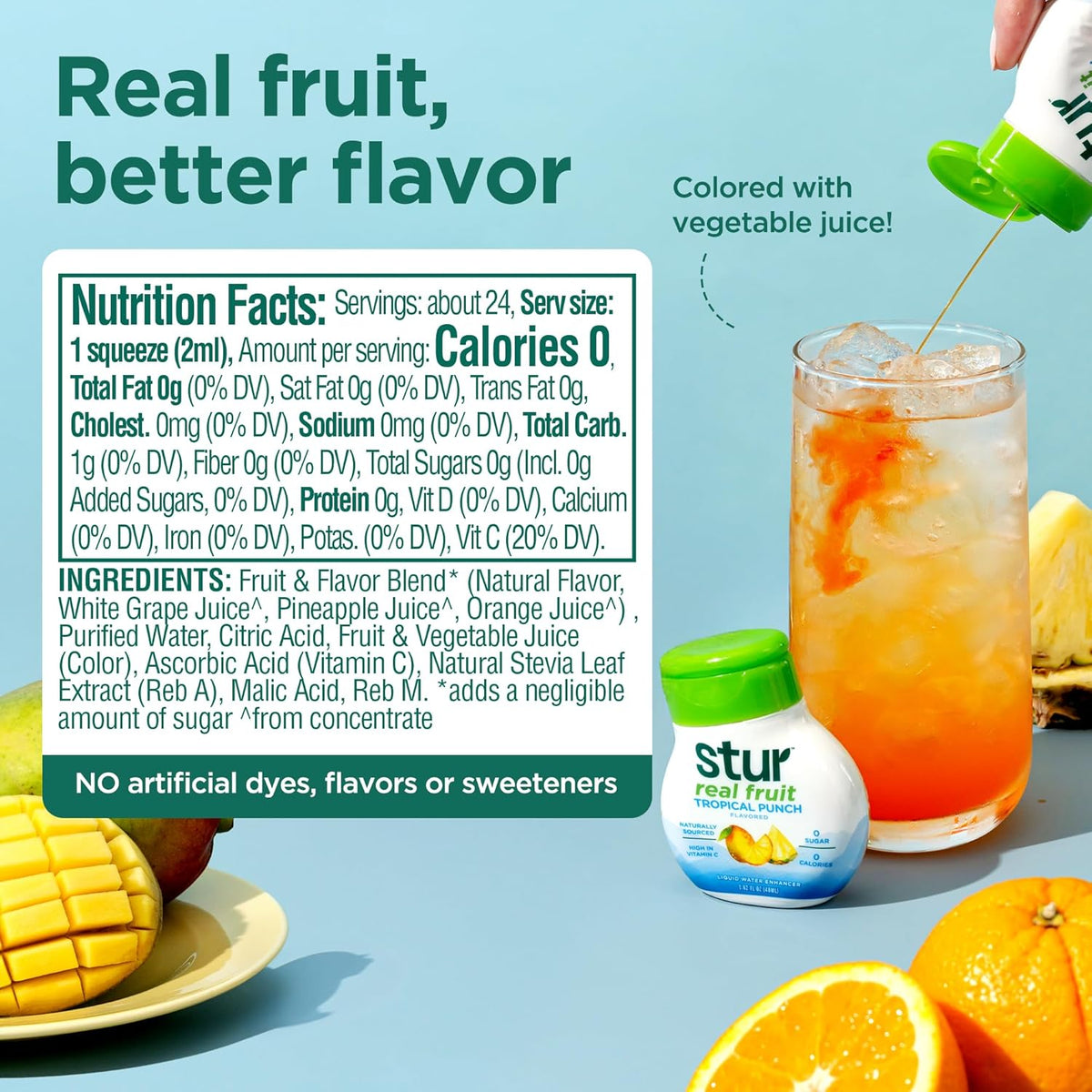 Stur Liquid Water Enhancer, Tropical Punch, Naturally Sweetened, High in Vitamin C & Antioxidants, Sugar Free, Zero Calories, Keto, Vegan, 5 Bottles