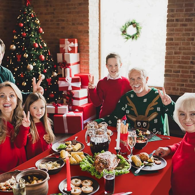 32 Pack Red Plastic Tablecloth for Rectangle Tables, Premium Decorative Red Disposable Table Cloths for Parties, Rectangle Party Table Cover for Birthday, Wedding, Christmas, Anniversary, 54 x 108Inch