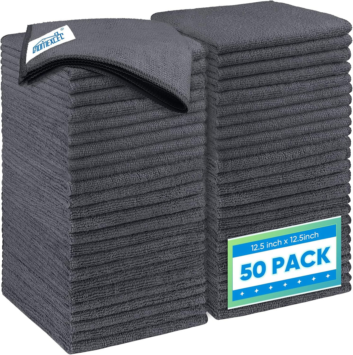 Homexcel Grey Microfiber Cleaning Cloth 50 Pack, 12.5 x 12.5 inch Microfiber Towels for Cars, Ultra Absorbent Car Washing Cloth