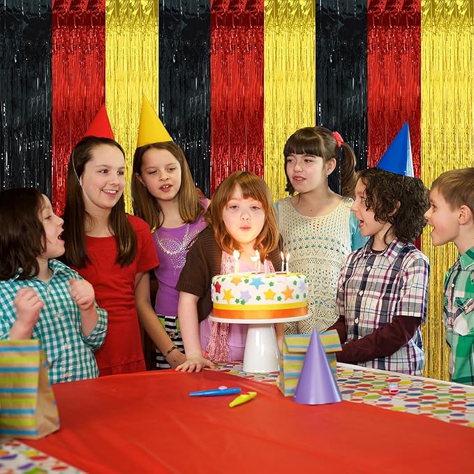 BEISHIDA 3Pcs Black Red Gold Door Streamer Colorful Backdrop Foil Fringe Tinsel Curtains Cartoon Mouse Backdrops for Birthday Baby Shower Children's Day New Year Party Decoration (3.28 ft x 6.56 ft)
