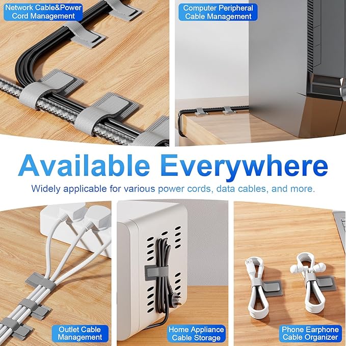 80Pcs Hook and Loop Cable Ties Under Desk Cable Management Adhesive Strips for Cord Hider Wire Organizer Computer Accessories for Desk Home Office Organization Essentials - 40 Black + 40 White